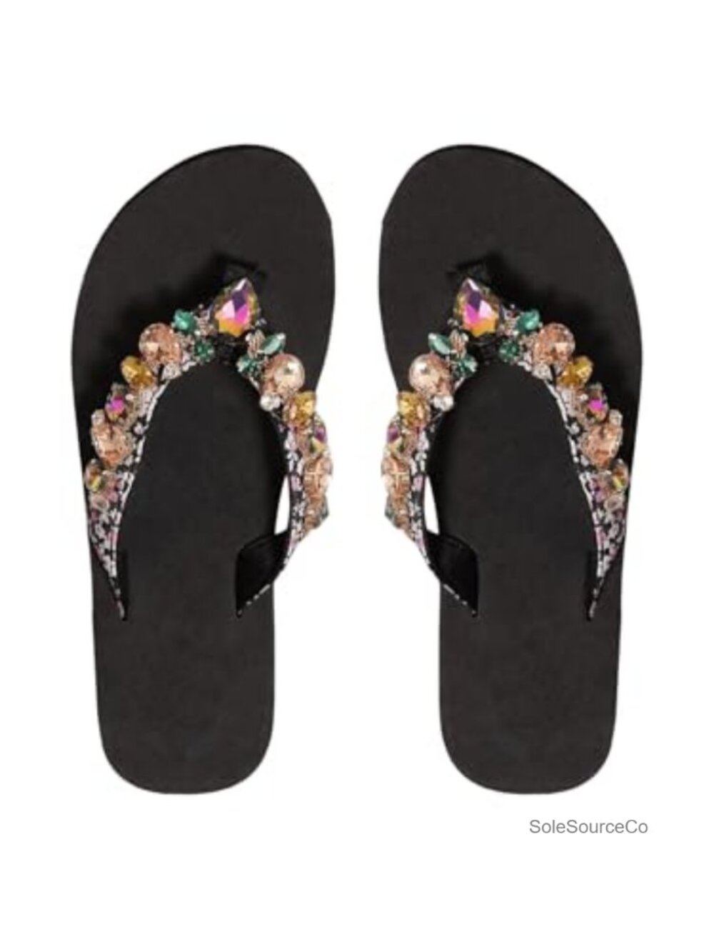 Sparkly Rhinestone Flat Sandals Cute Flip Flops for Women Faux Leather